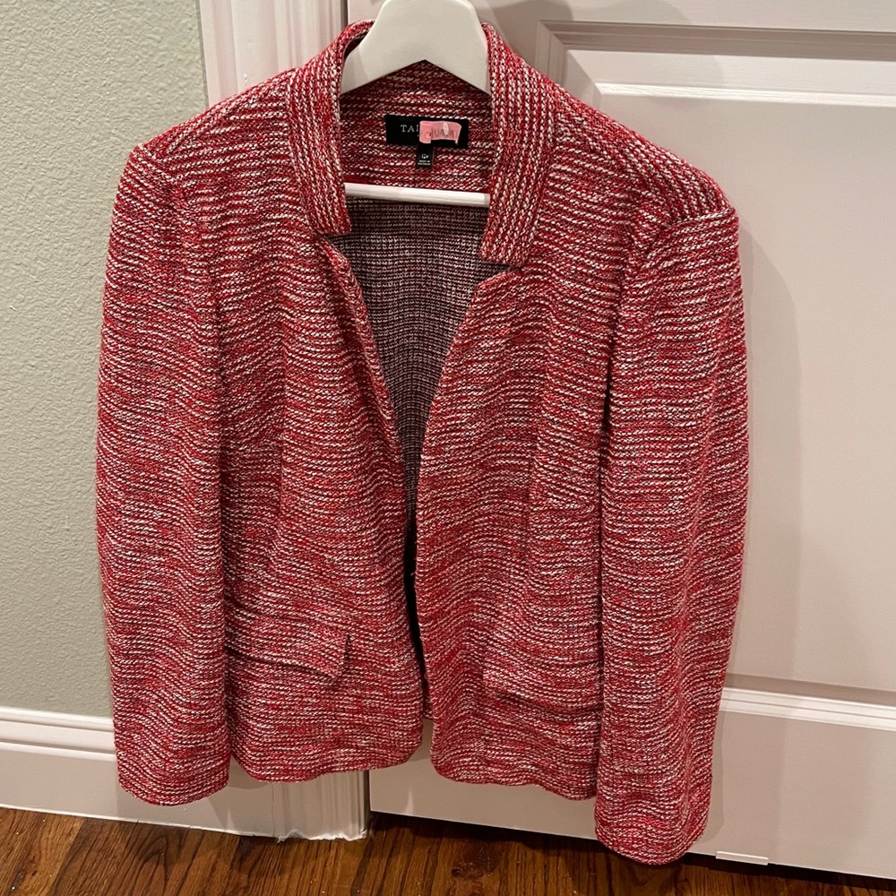 Talbots reddish/coral knit blazer.